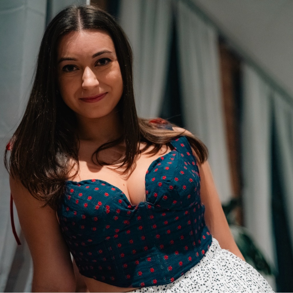 Women's Blue and Red Corset Top - Picture 2 of 7